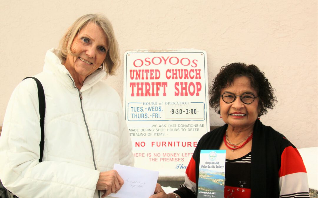United Church Thrift Shop donation helps OLWQS with its role in protecting the integrity of Osoyoos Lake